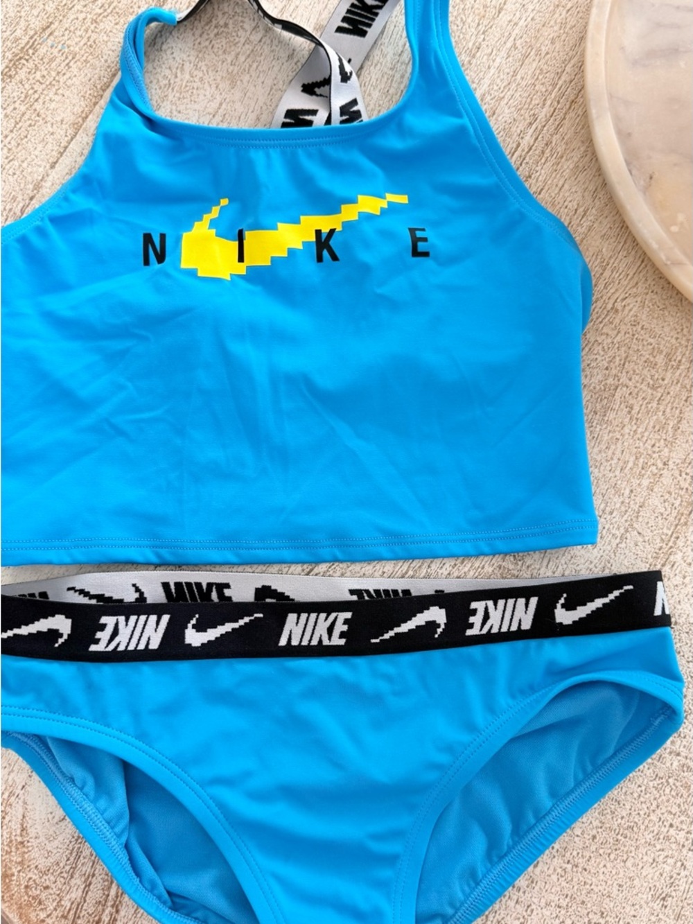 Nike Bright Blue Sports Bra with Yellow Accent